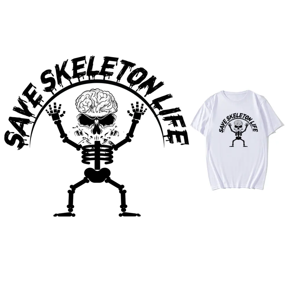 

Skeleton Black Stickers On Clothes Iron Patches For Clothing Diy Badges Heat Press Transfert Thermocollants T-shirt Appliques