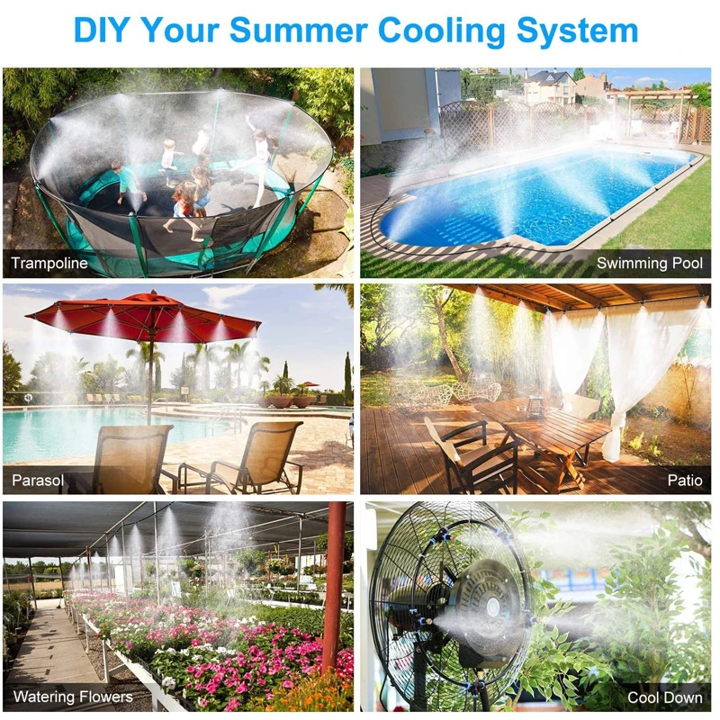 

50FT Garden Water Sprayer DIY Kit Misting System For Patio Cooling Down Umbrella Trampoline Greenhouse