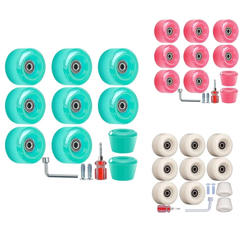 

8 Pcs 82A Roller Pulley with Mounting Bearing and 2 Toe Plug,for Outdoor or Indoor Use Double-Row Skating,58X32mm