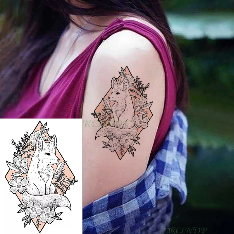 Водонепроницаемая Временная тату наклейка с изображением лисы цветка