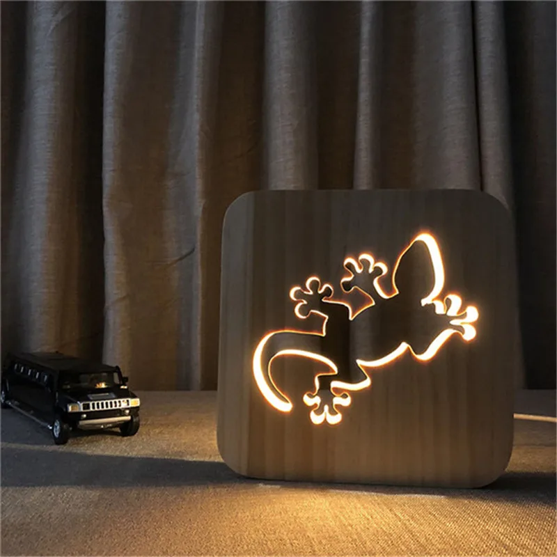 Светодиодный ночник Gecko 3D с деревянной рамкой ночники для домашнего декора