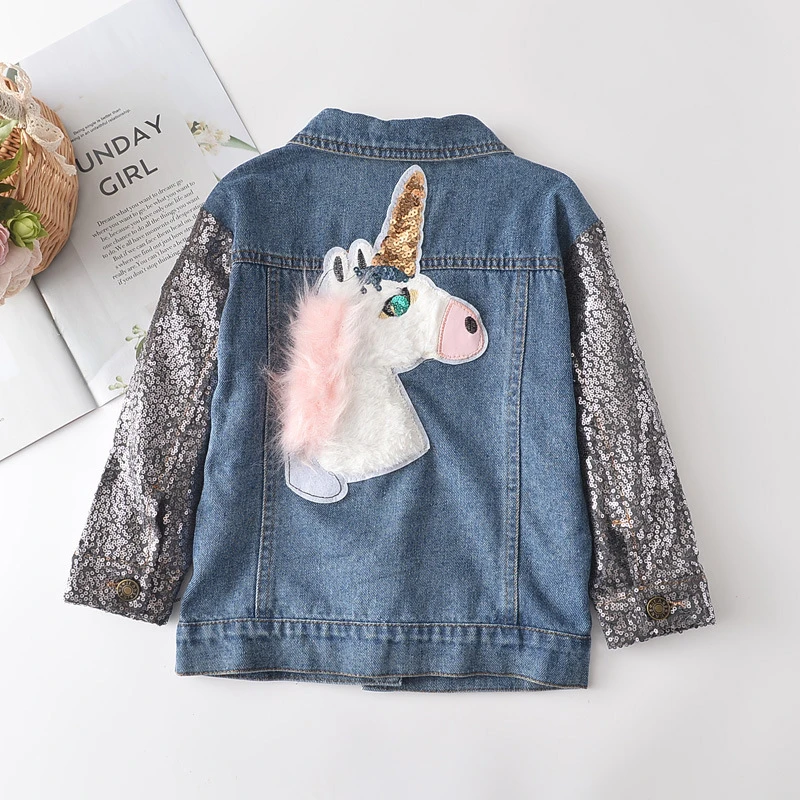 

Spring and Autumn Girls Sequined Long-Sleeved Denim Jacket Baby Girl European and American Style Fashion Denim Jacket 2-6 Y Kids