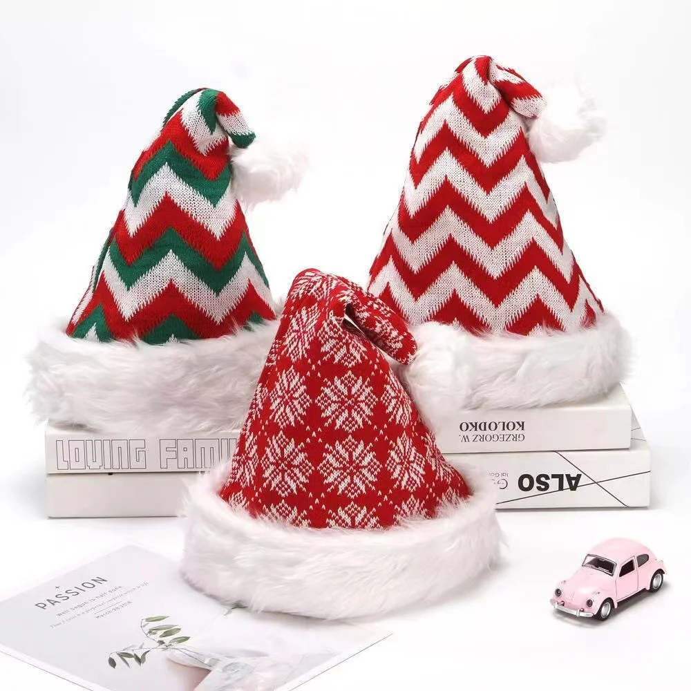 

Рождественская шапка для взрослых, вязаная шапка со снежинками и помпоном, Красная Зимняя теплая шапка, рождественские украшения, подарки, ...
