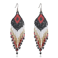 cross border european american colorful seed bead earrings minority ethnic style handmade jewelry personality bohemian tassel