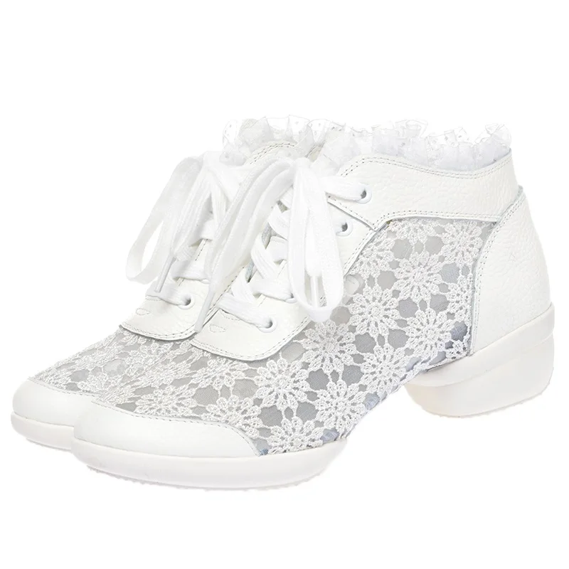 

Leather Shoes Soft Bottom Sneakers Women Shoes Breathable Mesh Ballroom Dance Shoes Square Modern Sports Shoes Woman Boots