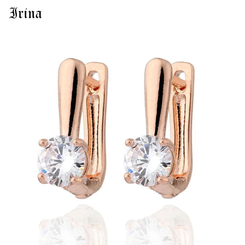 Женские серьги подвески из розового золота 585 пробы простые круглые с кубическим