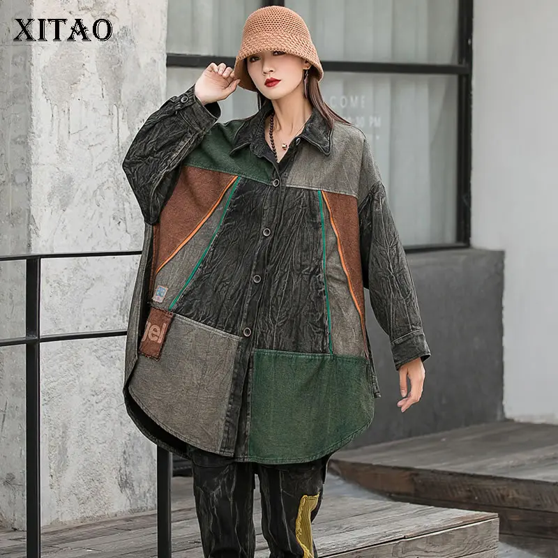 

XITAO Plus Size Coat Women Fashion New Single Breast Goddess Fan Casual Irregular 2021 Autumn Minority Coat WMD3897