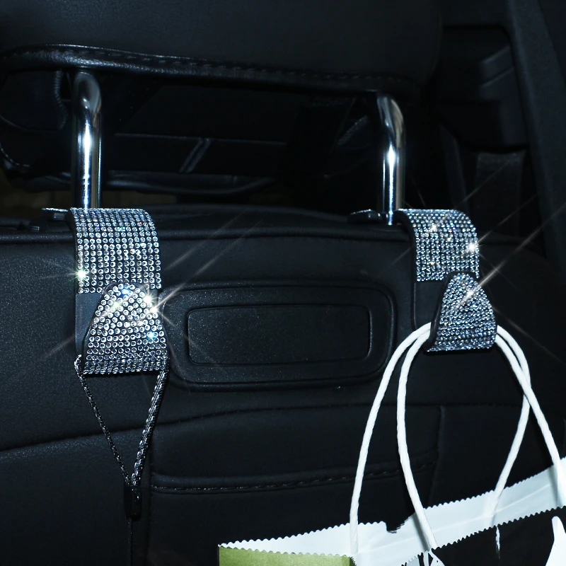

1Pack Universal Seat Back Organizers Bling Diamond Car Headrest Bag Hangers Strong Durable Auto Back Seat Storage Hooks