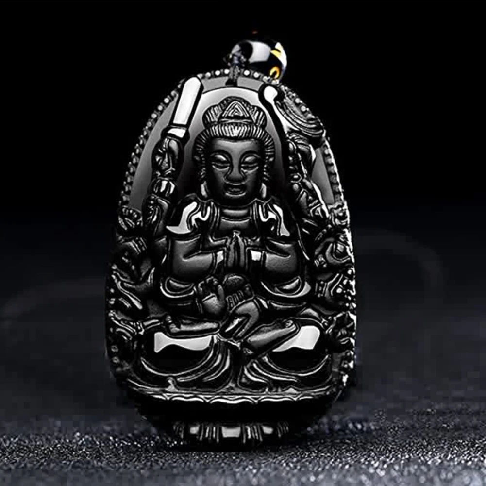 Очаровательный Кулон Будда ожерелье Бодхисаттва амулет/талисман из обсидиана