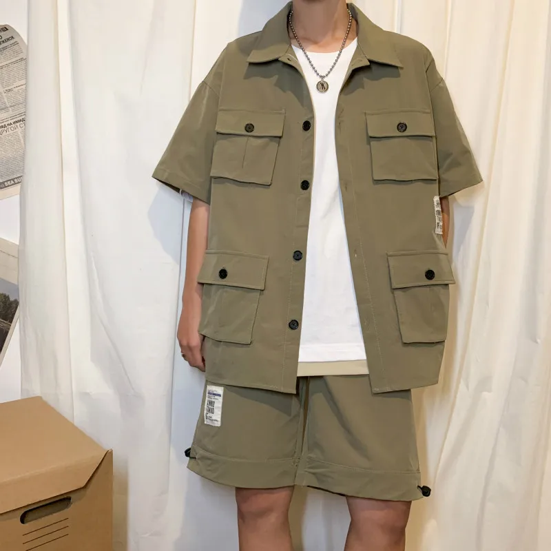 Новинка Осень 2020 мужская повседневная рубашка и шорты в стиле ретро мужской