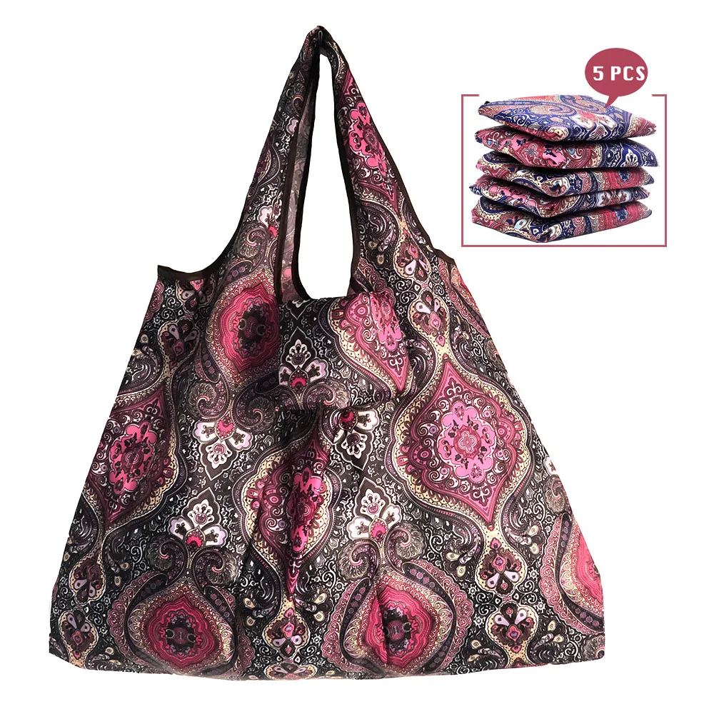 

5-Pack, Reusable Folding Shopping Bag High Quality Large Tote Bag Environmental Bag Waterproof Hangbags Store Owner Bag Eco Bag