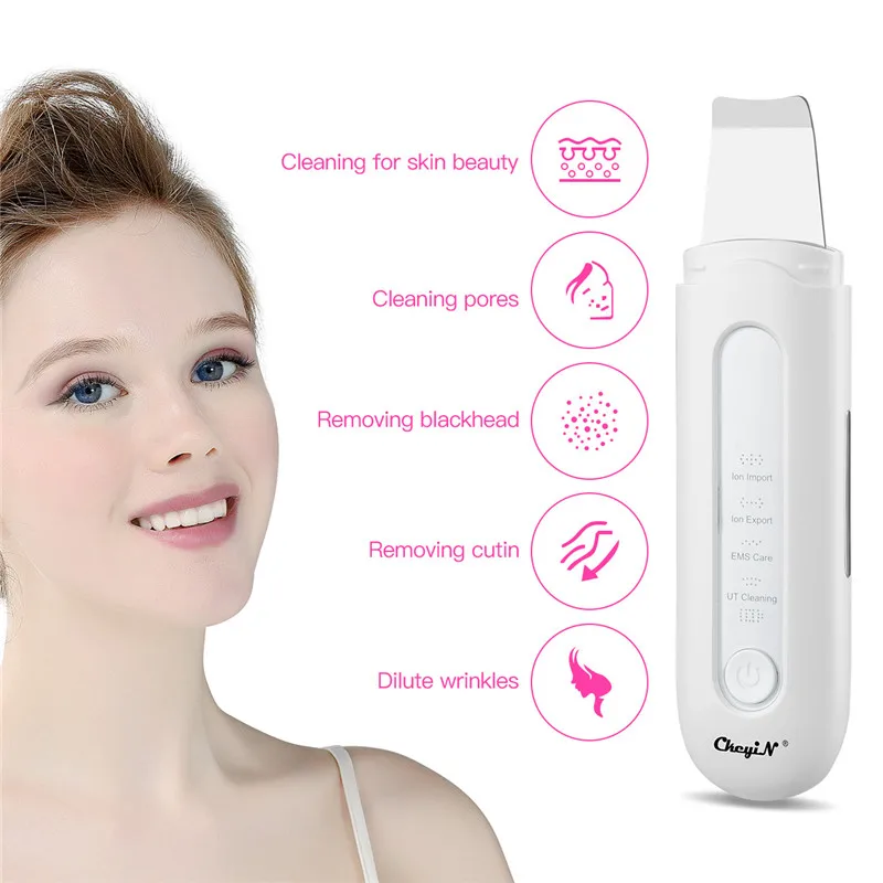 Ультразвуковой ионный скребок для кожи вибрирующий массажер лица очиститель пор