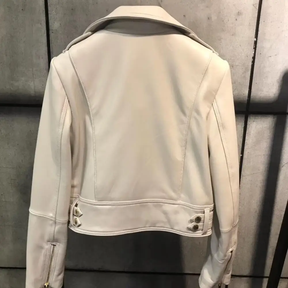 Sheepskin coat real genuine leather women autumn 2020 new fashion motorcycle jacket lady short style