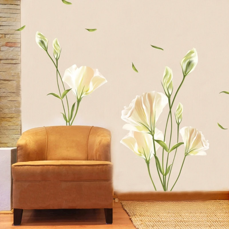 

Lily Flowers Wall Sticker Floral Art Nursery Decals Living Room Bedroom Mural Home Decoration 50x70cm H051