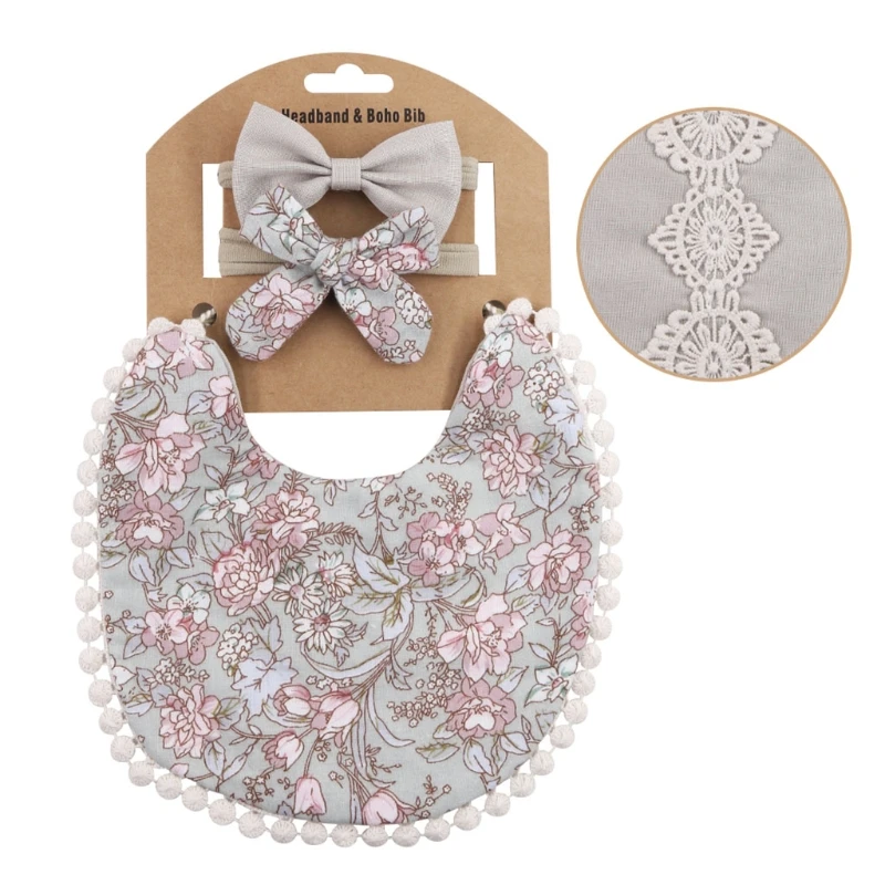 Diademas de beb&eacute; + Saliva toalla Floral babero provecho pa&ntilde;os delantal banda de pelo-2