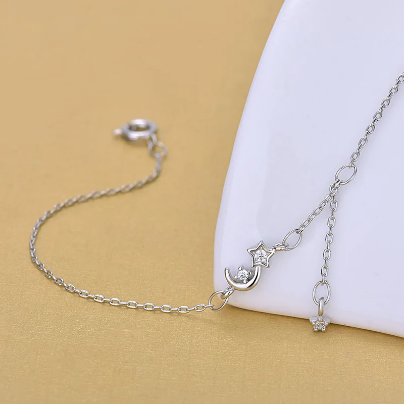 Solid Silver Anklets 925 Fashion Chain Moon Star Anklet for Foot Barefoot Leg Jewelry Gifts | Украшения и аксессуары