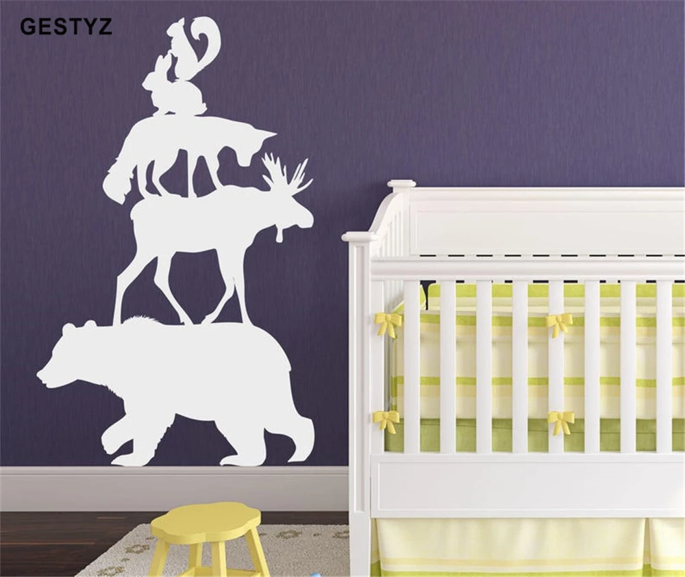 Наклейки на стену для детской комнаты в виде медведя лосят лисы кролика | Дом и