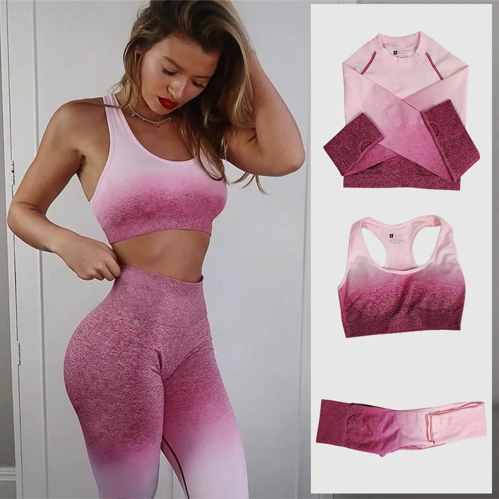 

Ombre Sportswear Yoga Set Women Sports Clothing Fitness Suit Gym Seamless Set Workout Sport Outfit For Woman Athletic Wear