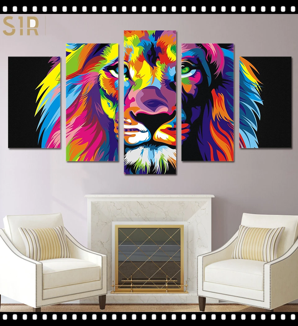 

Lion King Animal Beast Poster Wall Art HD Printed Canvas 5 Piecesr Poster Living Room Decoration Painting Wall Anime Decor