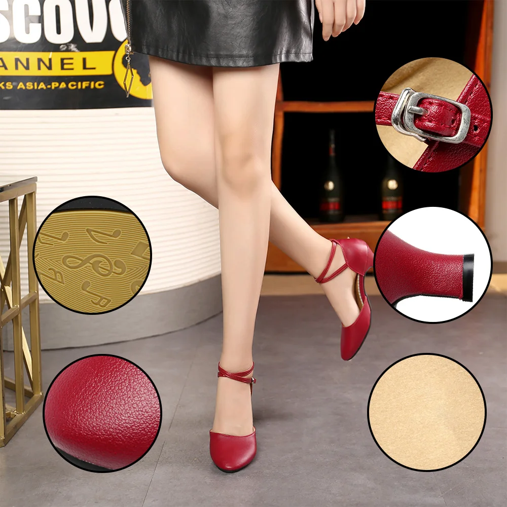 Genuine Leather Women Latin Dance Shoes Closed Toe 5 Colors Ballroom Dancing Shoes For Ladies Rubber/Suede Sole 3.5/5.5CM Heels