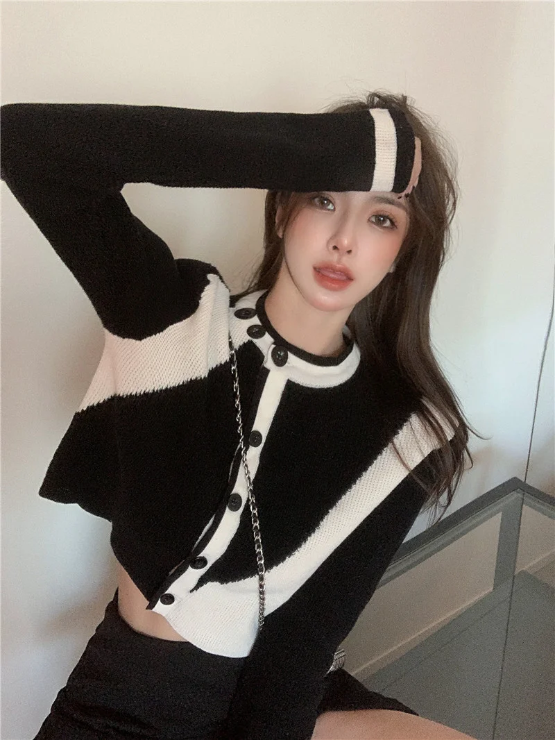 Стильный цветной вязаный кардиган с длинными рукавами женское весенне-осеннее