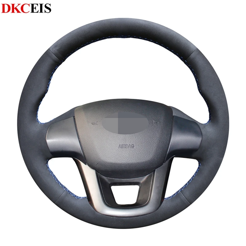 DIY сшитый вручную черный мягкий замшевый чехол рулевого колеса автомобиля для Kia