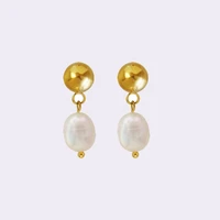 2021 new fashion natural freshwater pearl charm round stud drop earrings for women 18k real gold plated stud earring