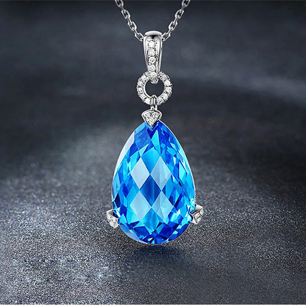 

Elegant Sea Blue Crystal Mermaid Topaz Gemstones Diamonds Pendant Necklaces for Women 18k White Gold Filled Silver Jewelry Gifts