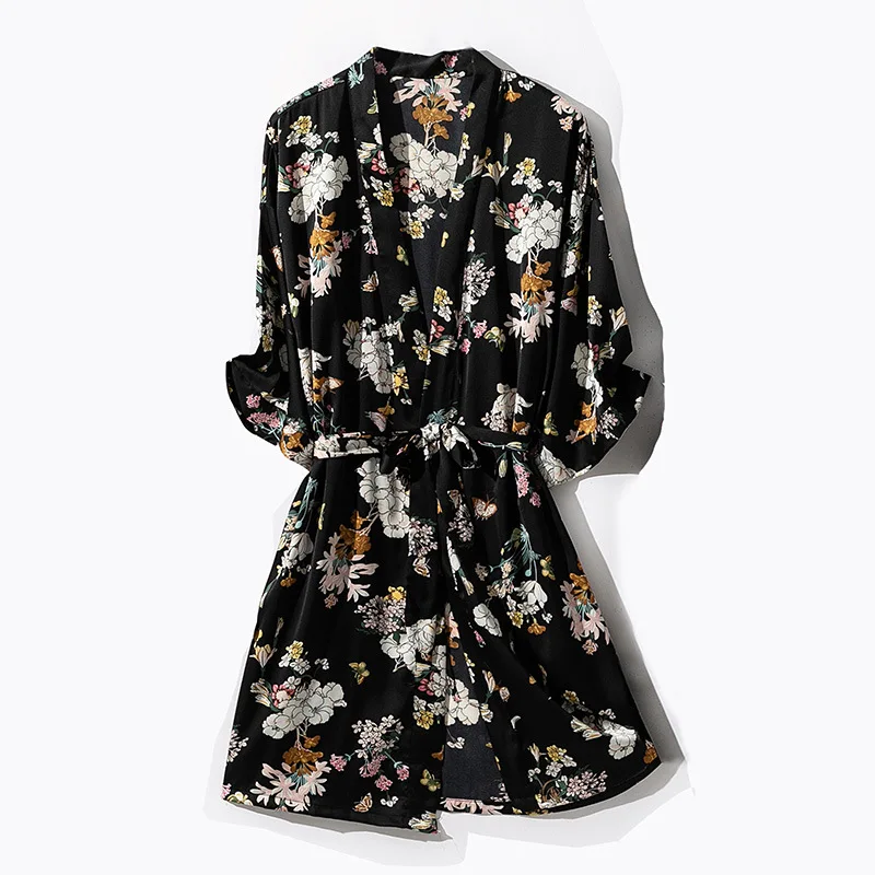 

Summer New Luxury Brand Women Thin Print Robe Ladies Long Sleeve Bathrobe Female Loose Silk Satin Casual Homedrees Sleepwear