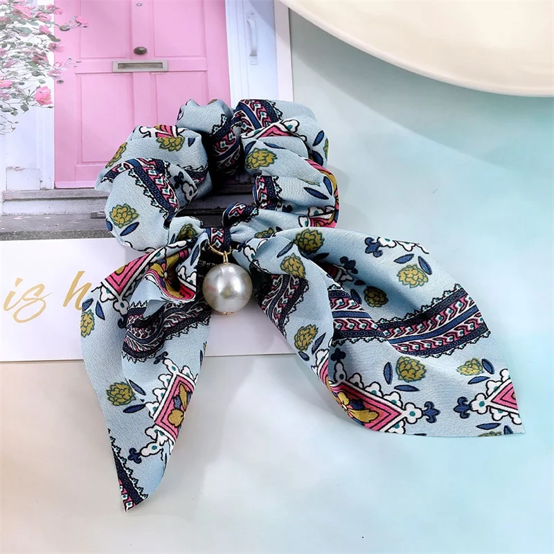 

KISSWIFE Fashion Floral Elastic Hair Band Scrunchies Big Bow Ribbon Hair Rubber bands For Women Girls Korean Hair Accessories