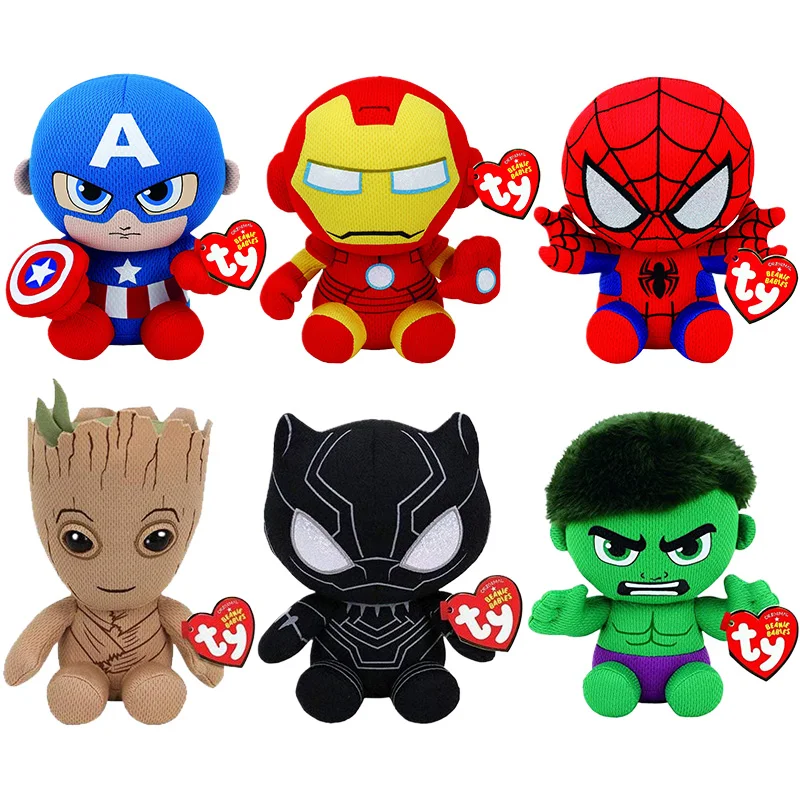 

15cm TY Big Glitter Eyes Hulk Spider Man Iron Man Groot Panther Collection Doll Toy Christmas Birthday Gift For boys and girls