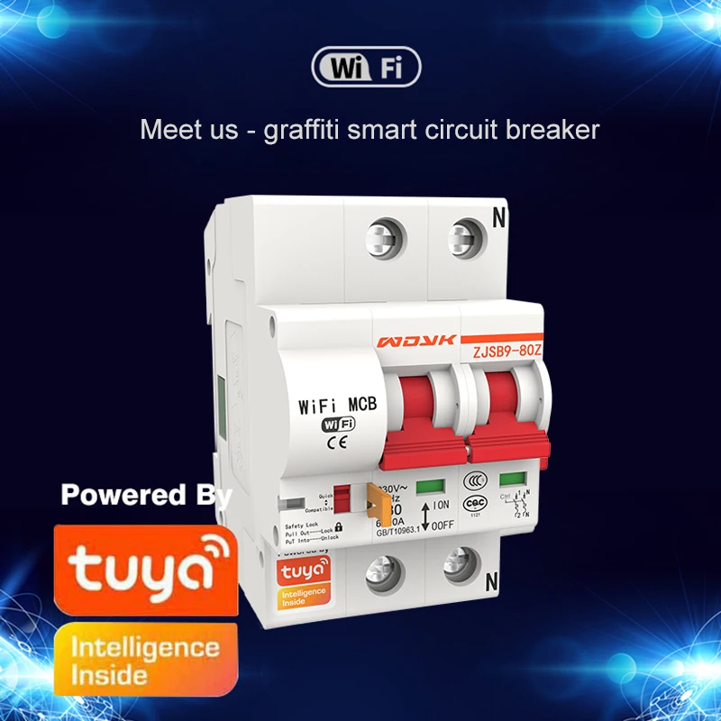 Умный WIFI автоматический выключатель 2P IoT воздушный Smart Life/Tuya APP Control Swtich совместим