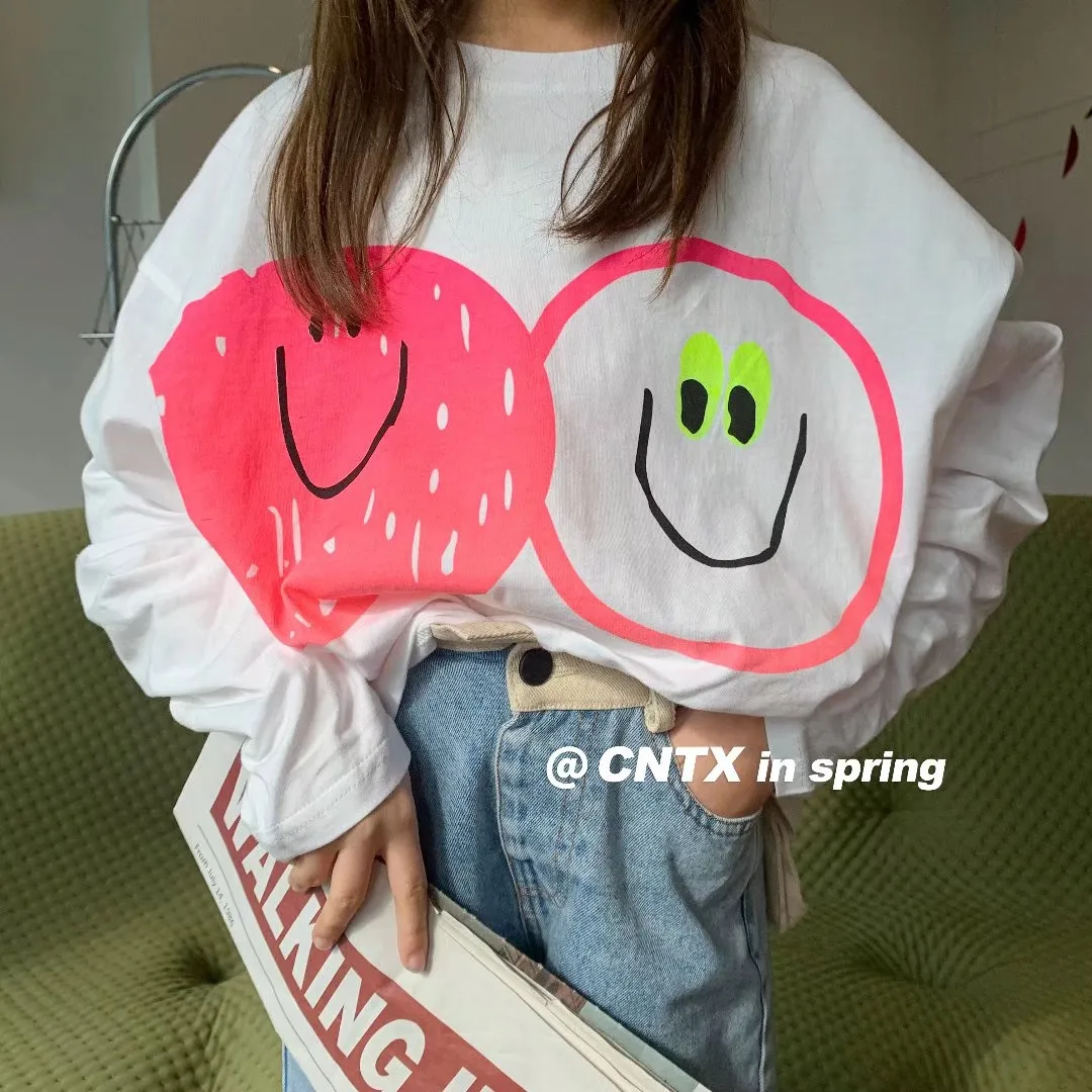 

Children's spring 2021 new girls' pullover color matching cartoon loose long-sleeved girls thin sweater