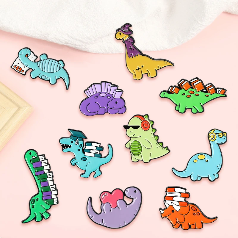Creative Trendy Cartoon Cute Dinosaur Animal Oil Drop Brooch Pin Denim Bag Gift Men Women Fashion Jewelry Clothes Decoration