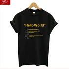 Забавная футболка hello,world, Женская хлопковая Футболка с программатором, этическая футболка, женские топы большого размера, женская уличная одежда, женская одежда