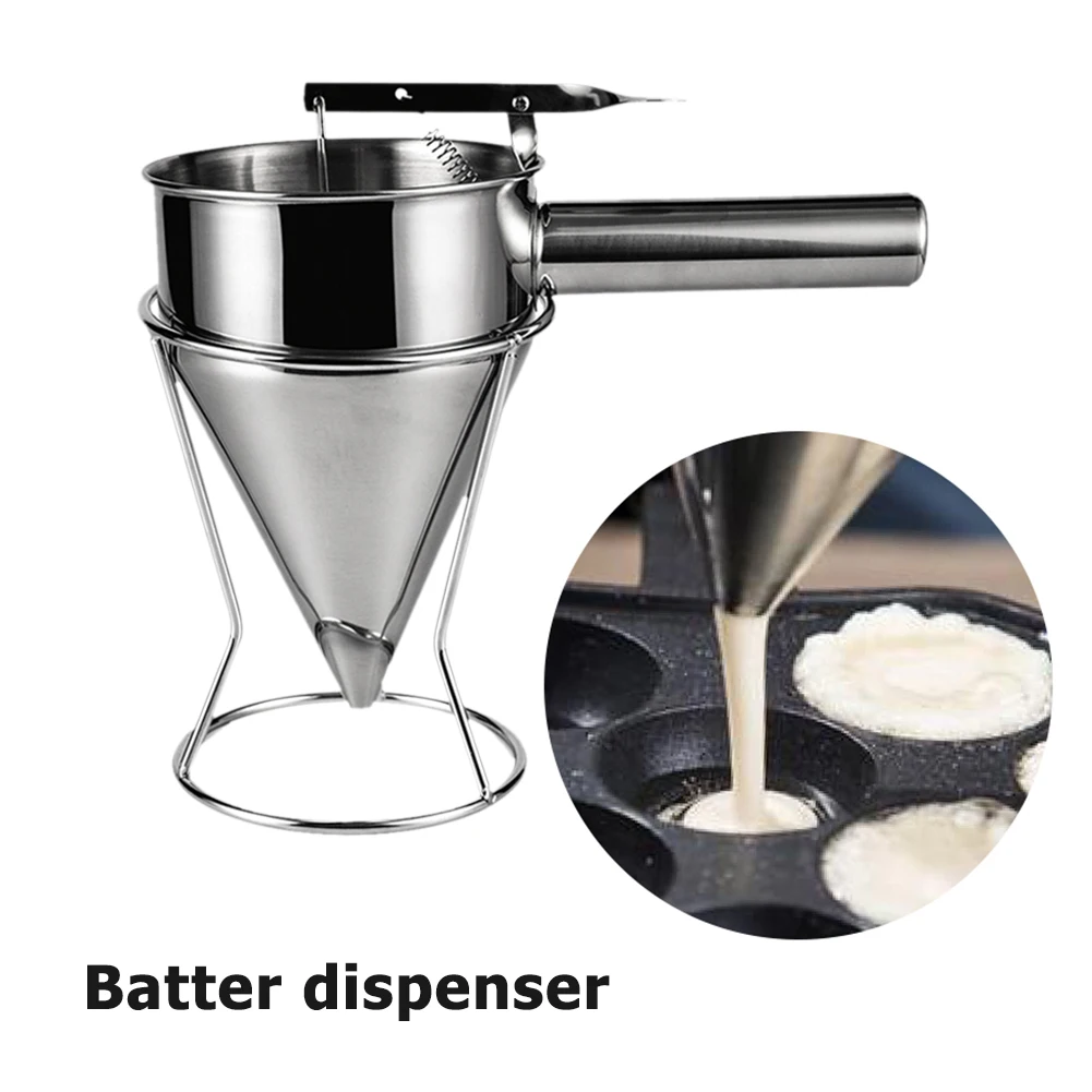 

Practical Batter Piston Funnel Stainless Steel Cone-shape Paste Measurement Bracket Cream Dosing Dispenser for Kitchen