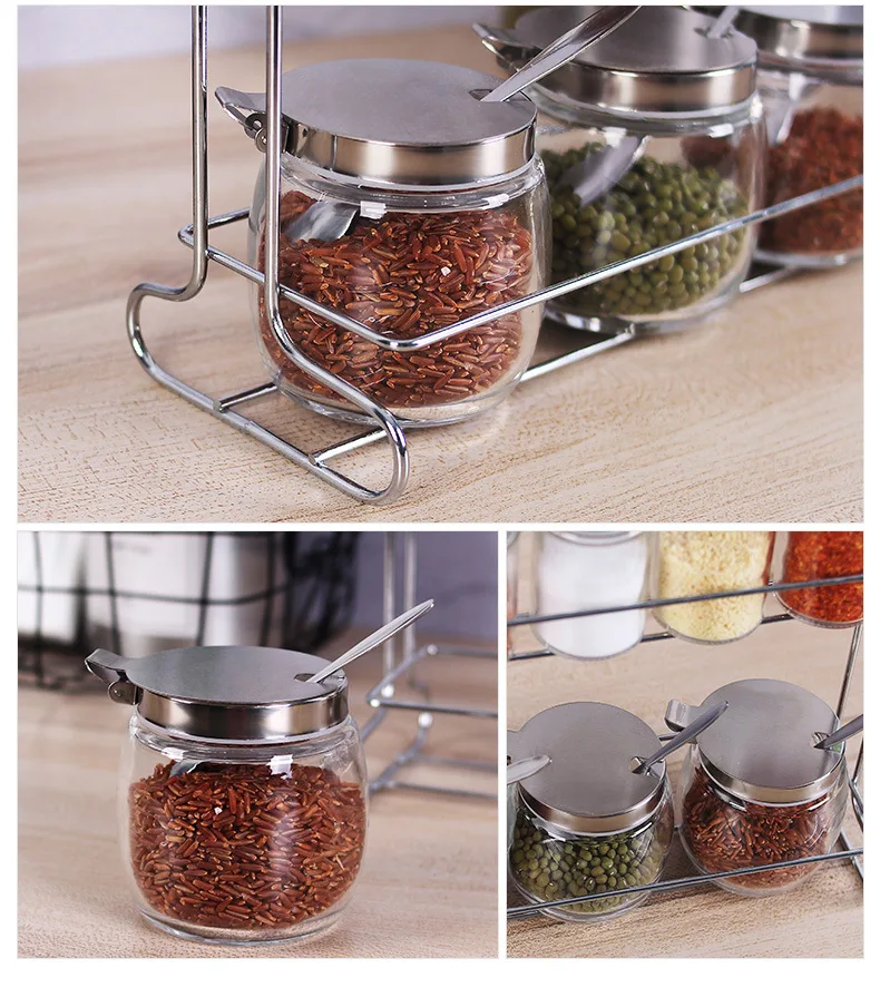 Стеклянная кухонная утварь емкость для специй соли домашняя комбинированная