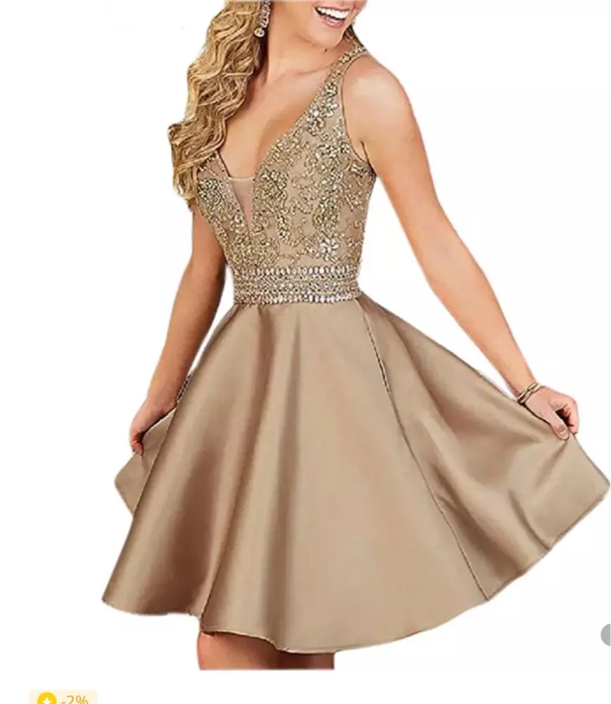 

Verngo Short Beading Crystal Prom Dresses Women Satin Square Neck Above Knee Party Homecoming Gown Formal Dress Plus Size