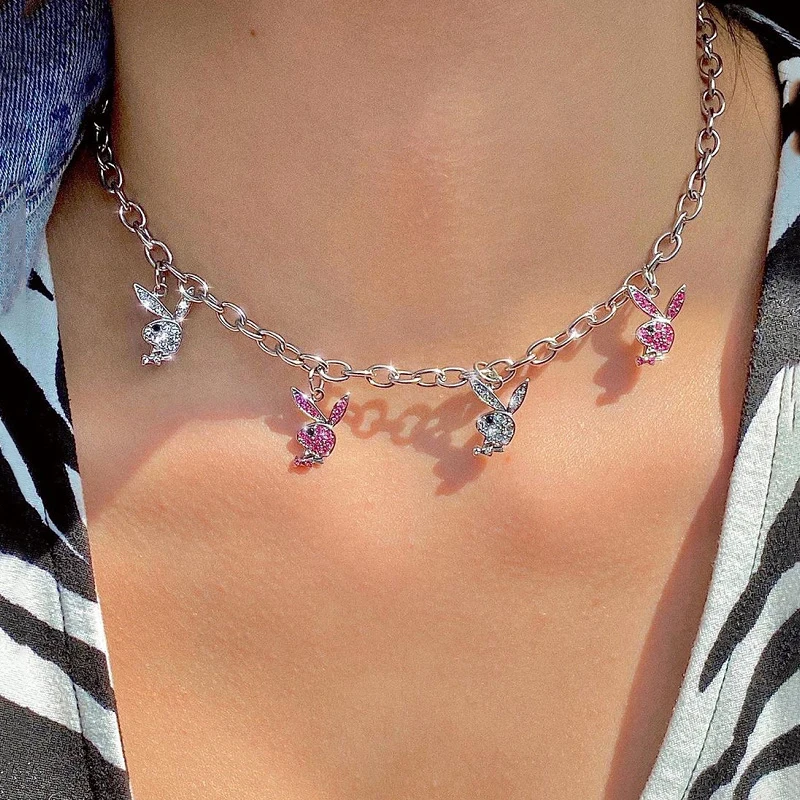 Готический цепи ожерелье серебро Цвет с украшением в виде кристаллов кроликов