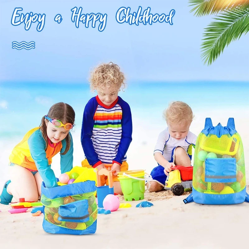 

124D Large Mesh Beach Balls Toys Bag Sand Away Swimming Pool Backpack Big Capacity Foldable Swim Pool Toy Storage