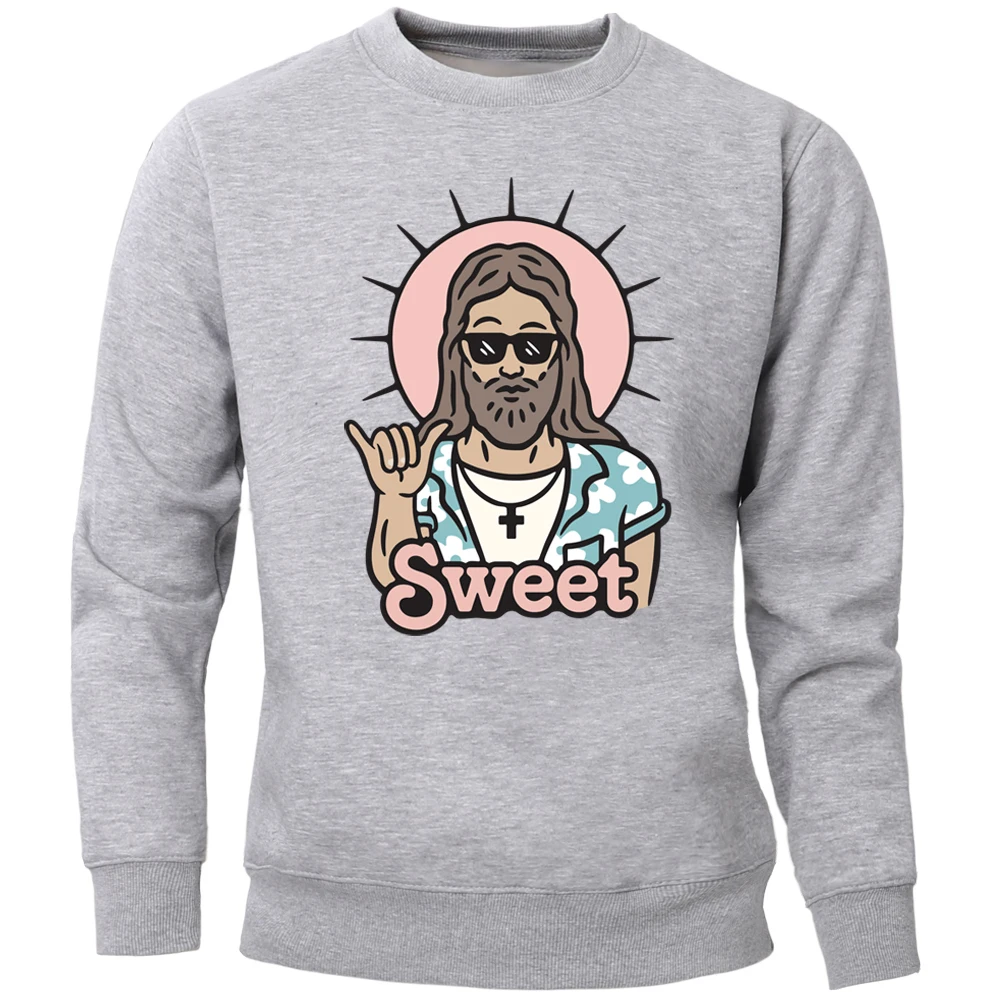 

Толстовки с капюшоном с изображением Иисуса кофты Для мужчин милые забавные вера Crewneck свитер джемпер из флиса теплые свободные Черный, серы...