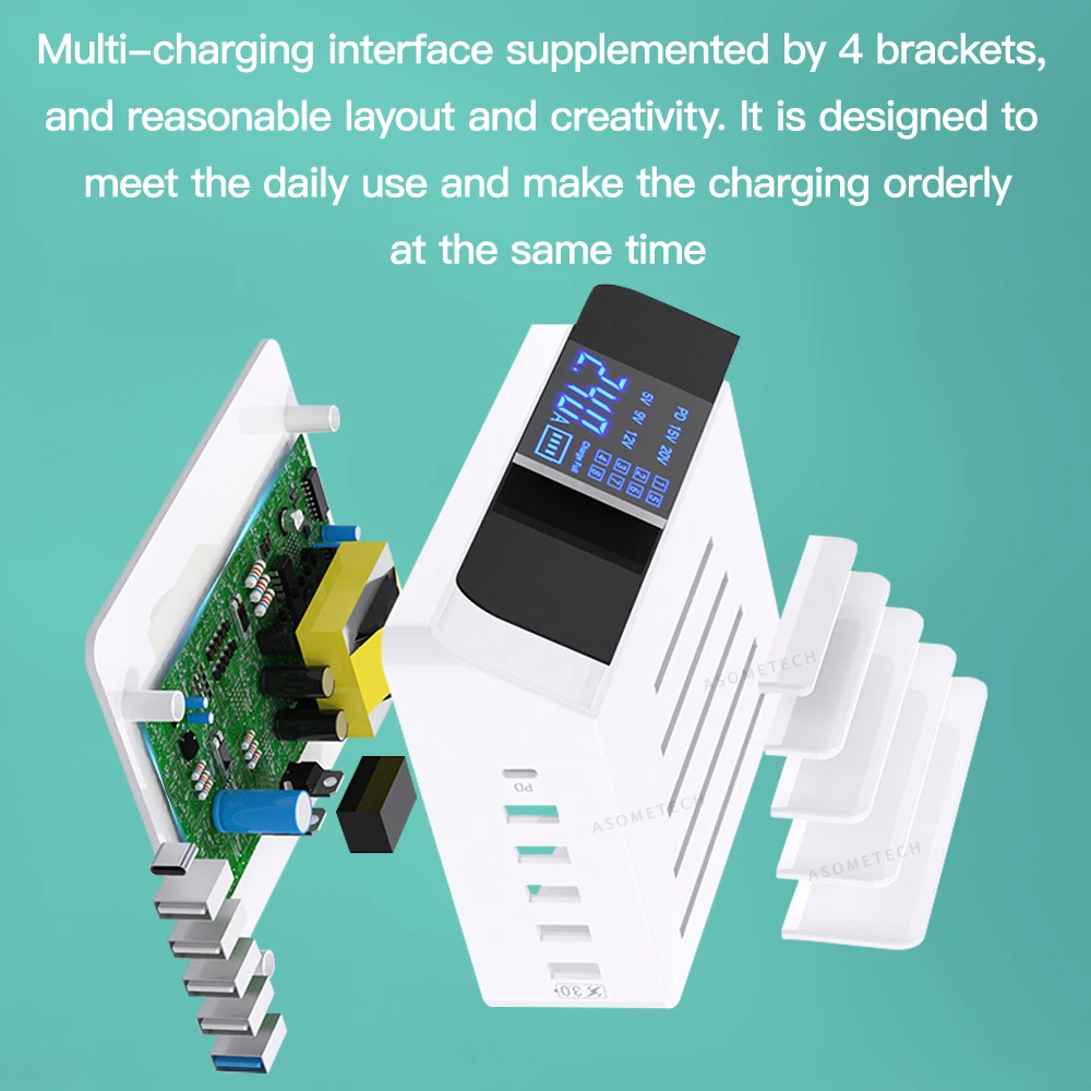 multiple usb charger station qc3 0 pd3 0 100w usb c charger dock lcd display desktop phone pd charger for iphone samsung macbook free global shipping