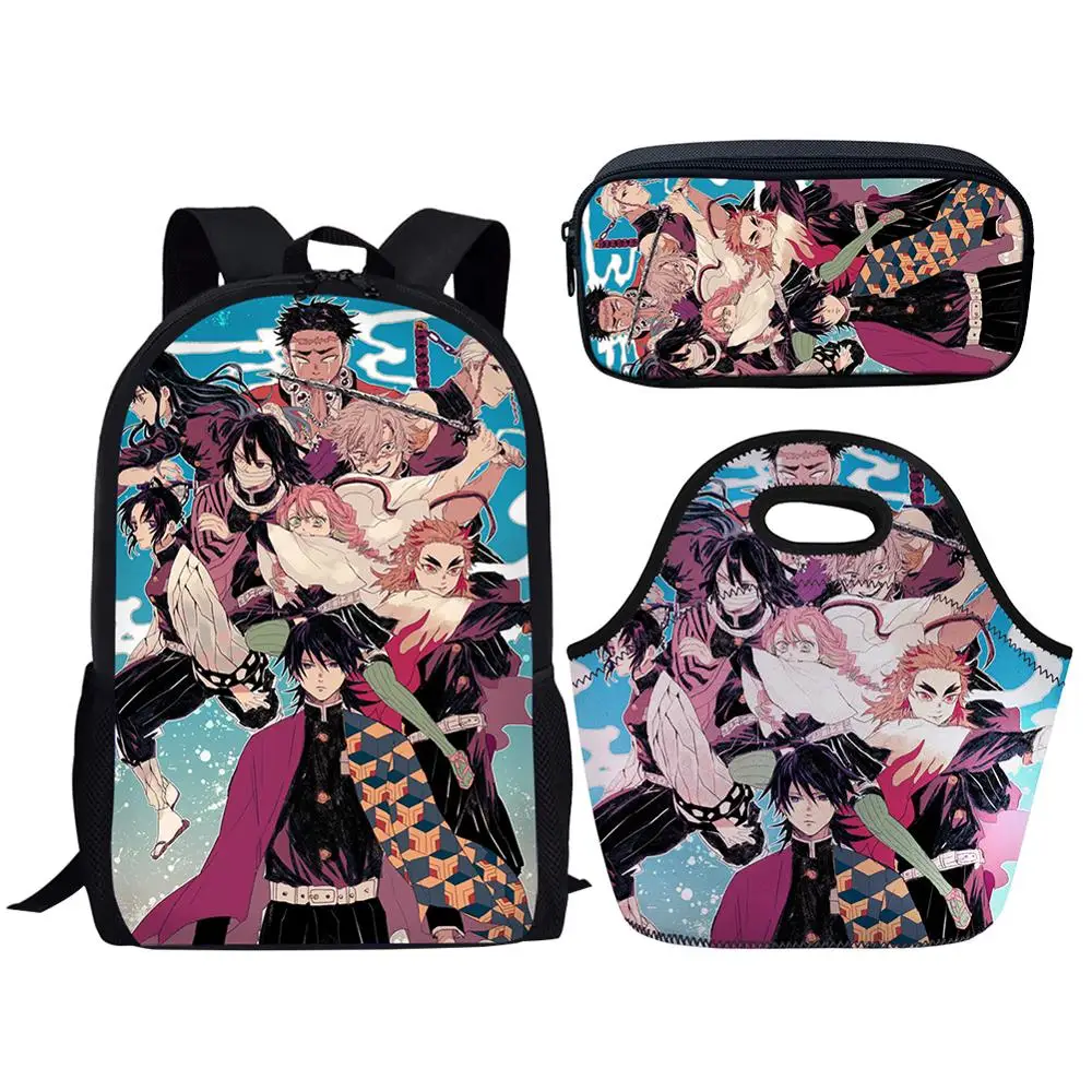 HALYUNASC Fashion 3PCs/Set Children's School Backpack Demon-Slayer-Kimetsu-no-Yaiba-Pattern School Bags Teenagers Book-Bags Set