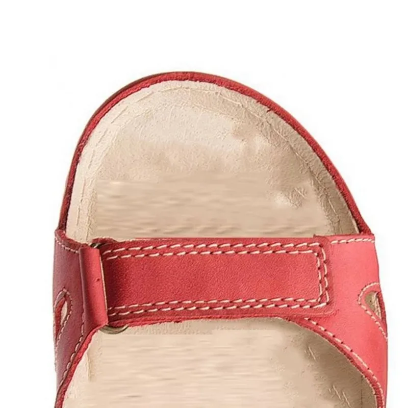 

Spring Summer Hollow Sandals For Women Solid Color Fashion PU Leather Open Toe Velcro Casual Female Flat Shoes Large Size 43