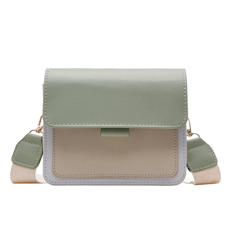 

PU Leather Chain Small Square Bag Female 2021 New Korean Version OF The Contrast Color Flap Bag Wild Fashion Shoulder Handbag