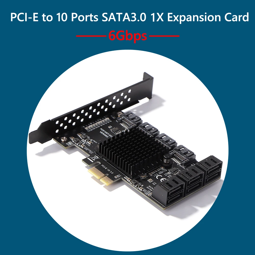 

Плата расширения PCI-E на 10 портов SATA3.0 4X, PCIe 3,0 GEN3 адаптер для ASM1166 для windowsкомпьютера, аксессуары