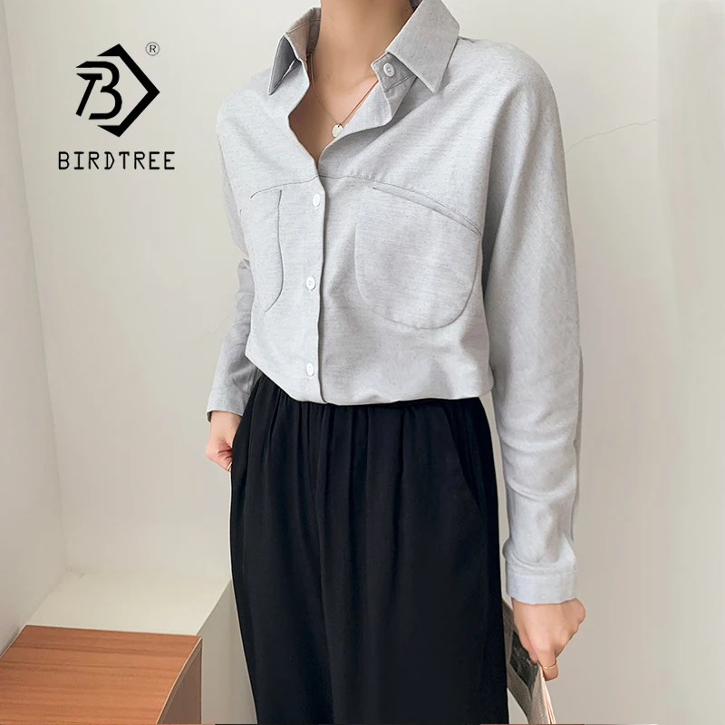 

Autumn New Arrival Women Solid Vintage Loose Blouse Turn-Down Collar Button Up Spring Shirts Korean Style Feminina Blusa T98801F