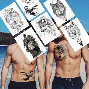 Временные татуировки сделай сам с волком, скорпионом, наклейка, искусственный геометрический цветок, лесное тату для женщин, водостойкое тату на руку мужской боди-арт Васит