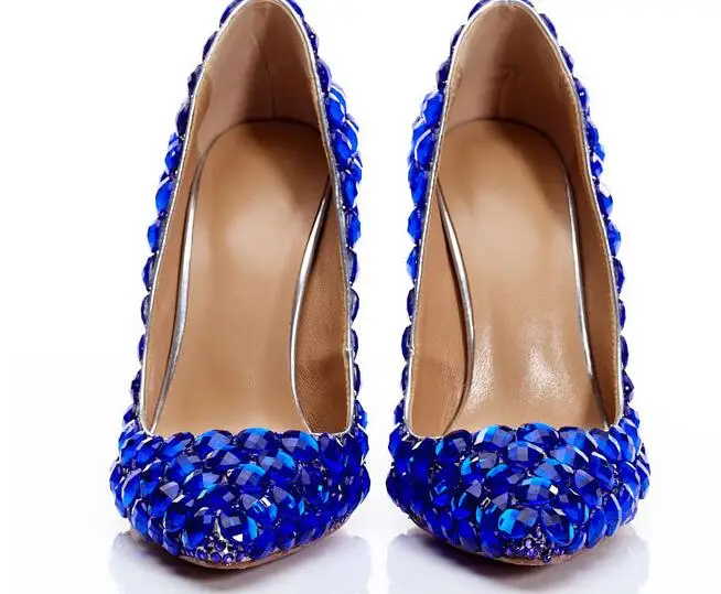 Женские туфли из натуральной кожи синие вечерние Фли-лодочки с острым носком на