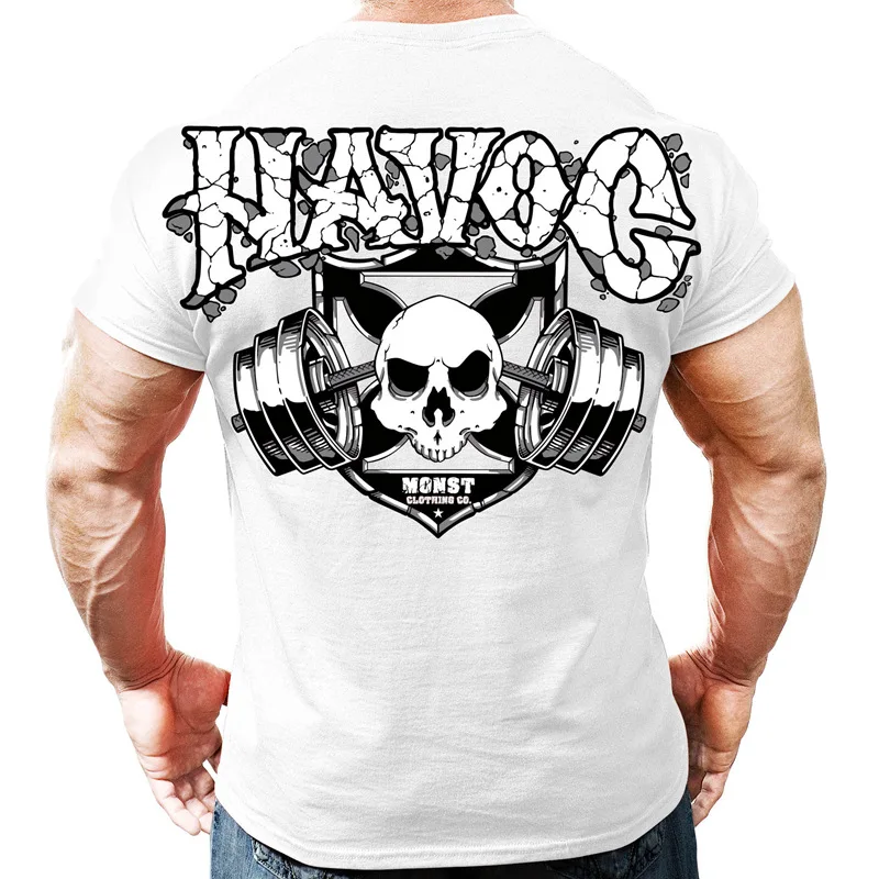 Новинка 2019 Спортивная мужская футболка с принтом черепа размера плюс Мужская для